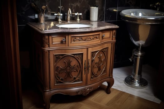 Washbasin cupboard bathroom. Mirror cabinet. Generate Ai