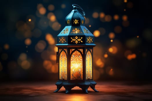 Ramadan lantern glowing background. Holy lamp moon fabric fasting. Generate Ai