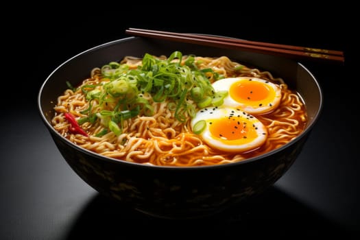 Ramen noodle soup. Meal meat cooking. Generate Ai