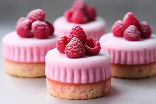 Raspberry cakes. Tart pie stand. Generate ai