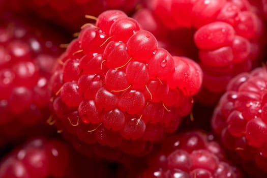 Macro raspberry closeup. Leaf berry. Generate Ai