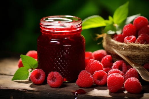 Raspberry jam. Berry leaves jelly. Generate Ai