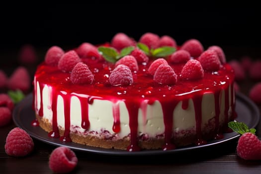 Raspberry cheesecake slice. Creamy fresh. Generate Ai