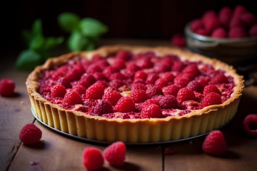 Raspberry quiche. Cream pastry pie. Generate Ai