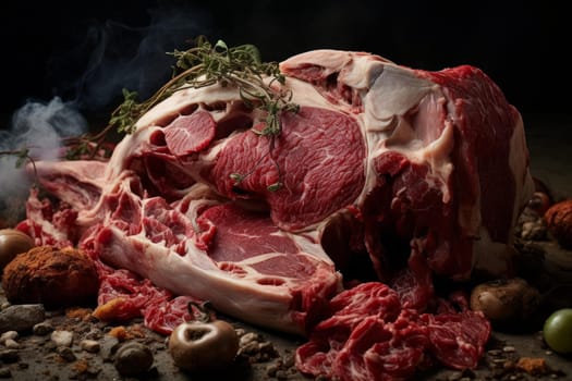 Succulent Raw meat. Protein fresh slice. Generate Ai