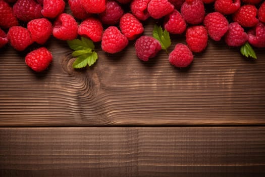Raspberries wooden. Season dessert food. Generate Ai