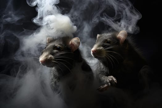 Rats in dark room. Rodent mammal. Generate Ai