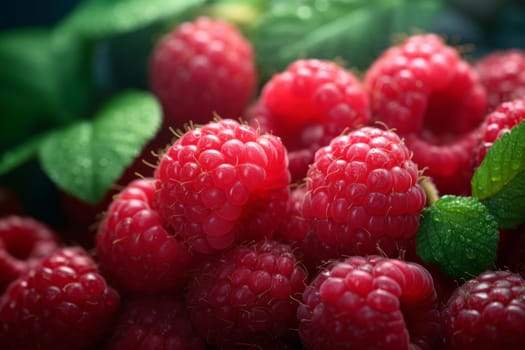 Raspberry closeup cinematic. Macro plant. Generate Ai