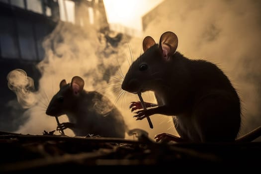Scary Rats in dark room home. Interior home. Generate Ai