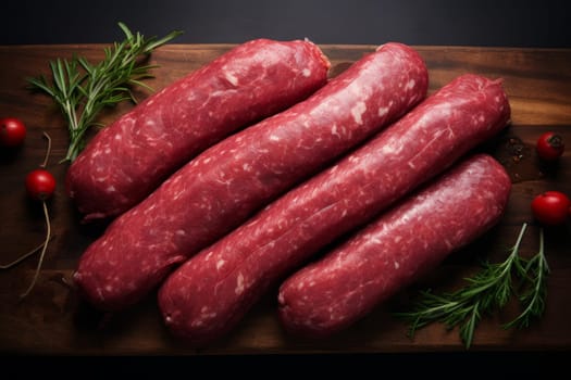 Raw sausages. Fresh beef pan. Generate Ai