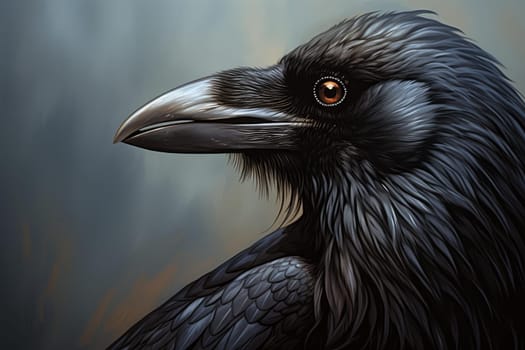 Raven closeup cute. Creepy scary. Generate Ai