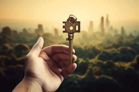 Real estate agent holds key. Person agent sale residential home broker. Generate Ai