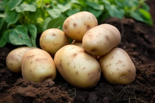 Ripe potatoes fresh. Farm plant field. Generate Ai