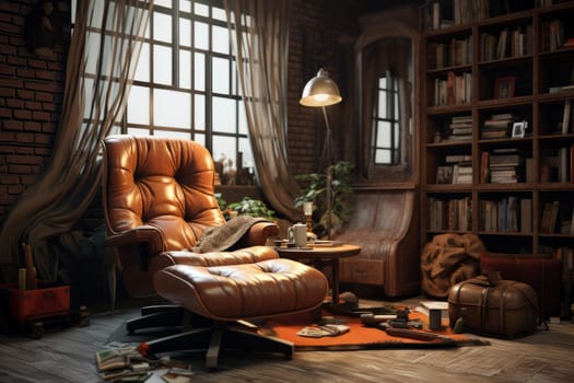 Recliner chair apartment furniture. Modern room sofa home interior. Generate Ai