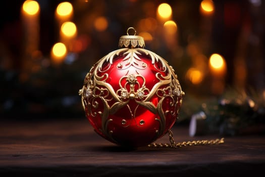 Red christmas ball. Xmas holiday. Generate Ai