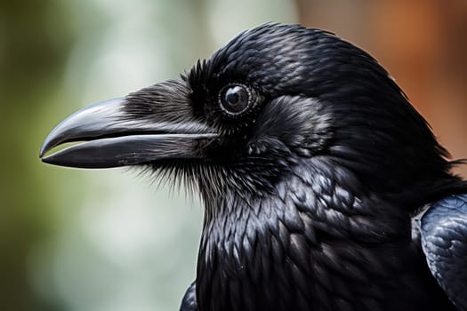 Raven closeup corvus. Natural eye. Generate Ai