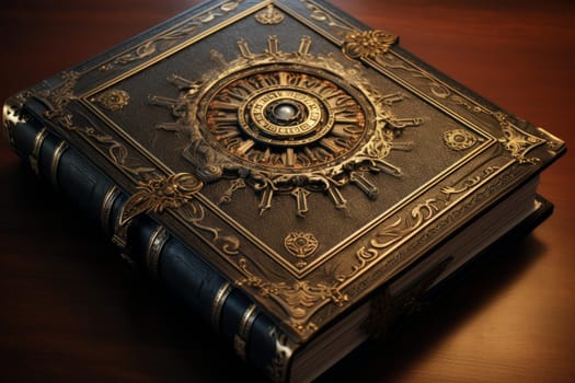 Ornate leather book. Blank ancient. Generate Ai