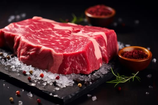 Raw beef steak. Protein fresh slice. Generate Ai