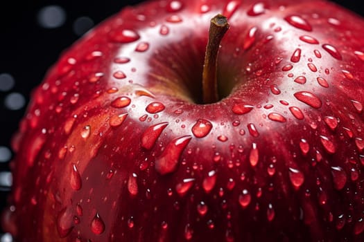 Red apple closeup blurred. Water farm. Generate Ai