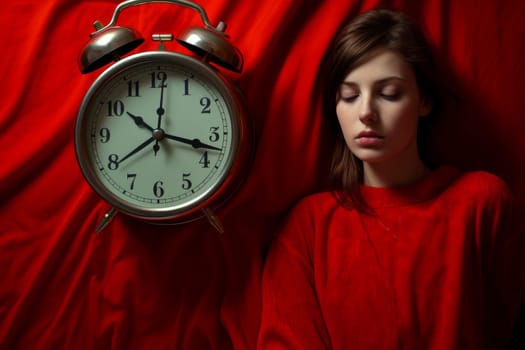 Red alarm clock watch. Bell color dial. Generate Ai