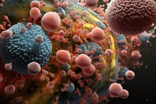 Realistic bacteria lab. Macro biology. Generate Ai