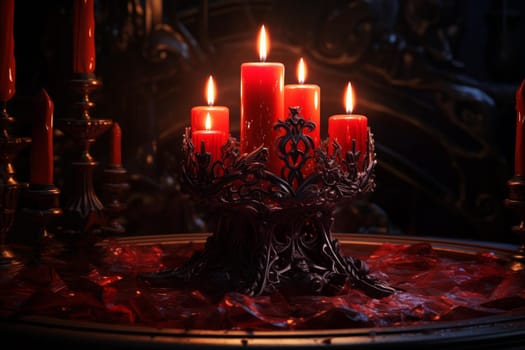 Red candle burn gothic. Rose love. Generate Ai
