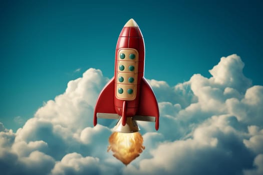 Red rocket startup. Ship space. Generate Ai