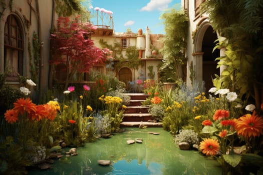 Real life garden. Residence property. Generate Ai