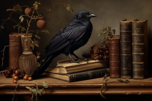 Raven history ancient library. Past volume. Generate Ai