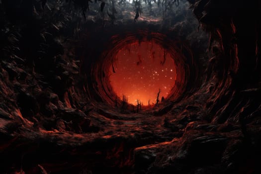 Red cosmos hole. Sky cloud nebula. Generate Ai