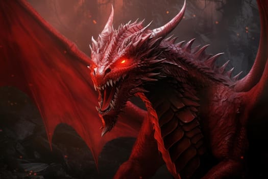 Red dragon fantasy art. Animal fantastic. Generate Ai