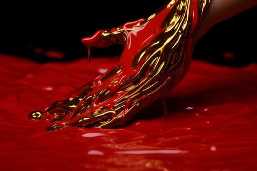Red gold liquid. Decoration shape. Generate Ai