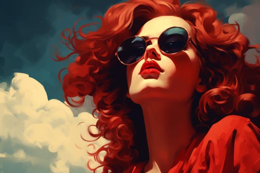 Woman red sunglasses. Fashion wear style. Generate Ai