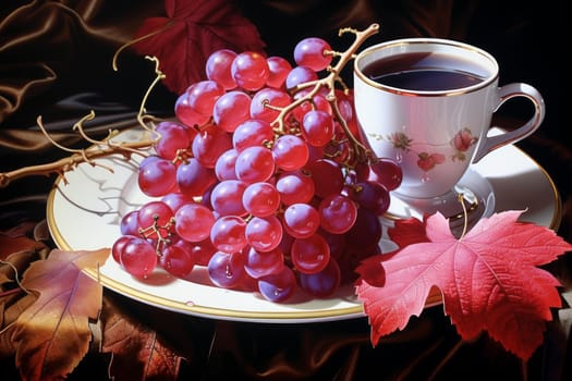Grape grow harvest sunset. Agriculture bunch. Generate Ai
