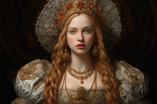 Renaissance woman portrait costume. Princess girl. Generate Ai