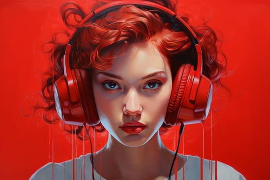 Red headphones. Audio gadget device. Generate Ai