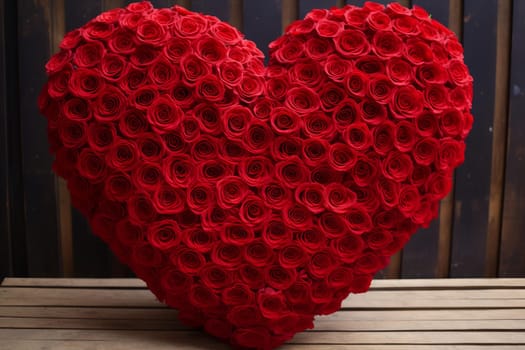 Red rose shape heart closeup. Petal color. Generate Ai