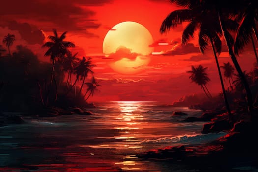 Red sunset view. Summer light. Generate Ai