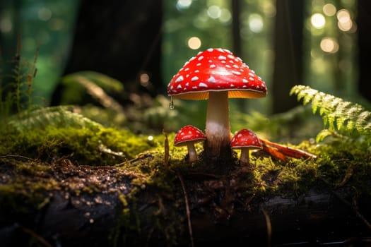 Red toadstool forest plant. Natural woodland. Generate Ai