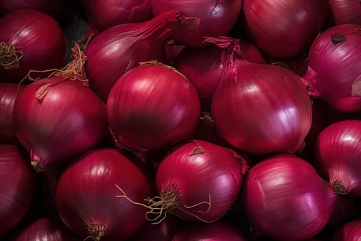 Red onions top view. Purple plant. Generate Ai