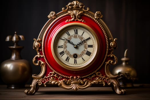 Red alarm clock. Sleep bell. Generate Ai