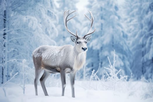 Reindeer snow flakes winter. Nature season. Generate Ai