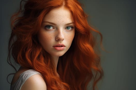 Independent Red hair street. Fashion model face. Generate Ai