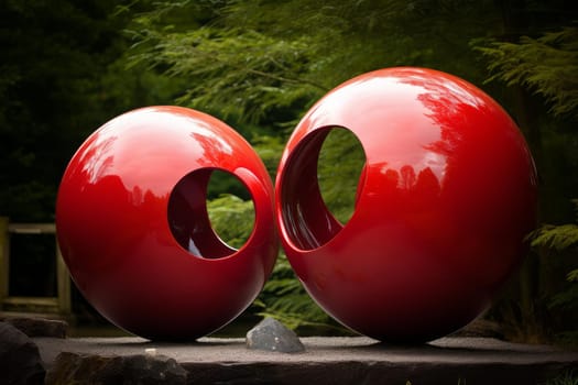 Red spheres couple. People valentines. Generate Ai