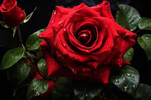 Red rose flower plant. Love petal spring leaf plant. Generate Ai