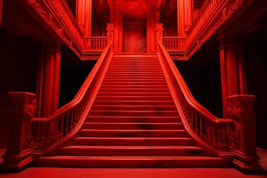 Red stairs hell. Open space. Generate Ai