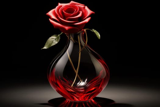 Red rose clear vase. Love floral. Generate Ai