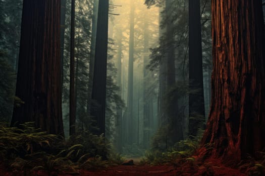 Redwood forest. Pine nature giant. Generate Ai