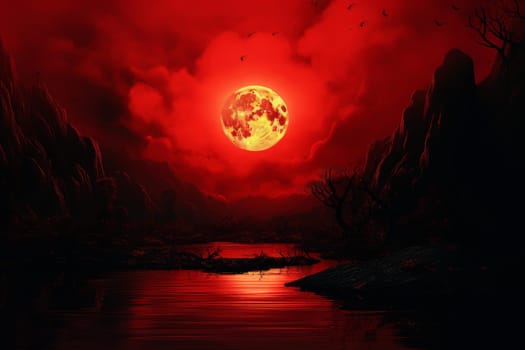Red sun paint. Color red brush. Generate Ai