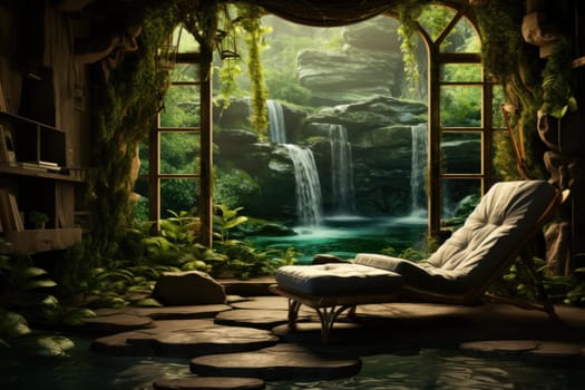 Nature relax bath room. Nature spa salt. Generate Ai
